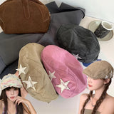Daiiibabyyy  Women's American Retro Star Beret British Style Casual Newsboy Cap Simple Face Slimming Hat Classic Artist Flat Paperboy Cap