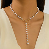 Daiiibabyyy  Sweet Pearl Tassel Bow Charm Necklace Girls Simple Temperament Clavicle Chain Daily Party Fashion Jewelry