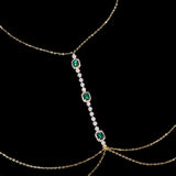 Daiiibabyyy  Hot Sale Green Square Rhinestone Crystal Tassel Long Body Chain for Women Gold Silver Plated for Beach Party Jewelry