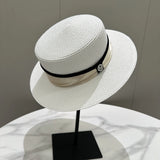 DAIIIBABYYY  -  Panama Fashion Retro White Black Top Hat Travel Straw Cap Sunshade Fedora Ribbon Classical Outdoor Hat