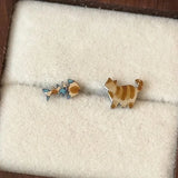 Daiiibabyyy  Cute Little Fish Cat Earrings Retro Asymmetrical Childlike Creativity Novel Cartoon Stud Earrings Design Artistic Women Jewelry