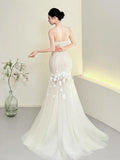 Daiiibabyyy  White Simple A-Line Korea Wedding Dresses Women Halter Soft Tulle Floor Length Elegant Bridal Gowns 웨딩드레스 Customized Corsets