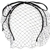 DAIIIBABYYY  -  Bowknot Bow Headband Sweet Princess Black Mesh Bride Veil Hair Hoop Wedding Photo Prop Face Wash Rhinestone Headband Daily