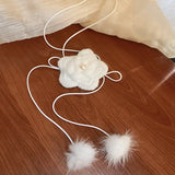 Daiiibabyyy -  Sweet White Color Wool Plush Flower Adjustable Tassel Pendant Necklaces for Women Mink Hair Ball Simulated Pearl Chokers
