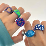 Daiiibabyyy  New Trend Geometric Wave Point Doughnut Rings Women's Hip Hop Fashion Jewelry Handmade Epoxy Resin Accessories