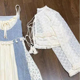 DAIIIBABYYY  -  Two Piece/set Fashion Design Sleeveless Patchwork Camisole Dress+tassel Long Sleeved Top Summer New for Women Elegant Streetwear