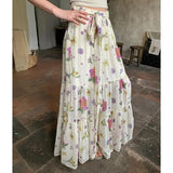 DAIIIBABYYY  -  Summer Korean Elegant Patchwork Elasticized Floral Printing Skirt New Fashionable Sweet High Waist Folds Skirts Women's Clothing