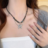 DAIIIBABYYY  -  National Style Color Beads Butterflies Necklace Female Temperament Thin Rope Collarbone Chain Adjustable Chain Jewelry