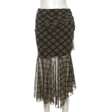 DAIIIBABYYY  -  New Women's Solid Color Slim Fit Street Fashion High Waist Bag Hip Plaid Skirt