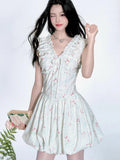 DAIIIBABYYY  -  Floral V Neck Sexy Dress Women Casual Elegant Sleeveless Mini Dress Vintage Lace Up Female Korean Summer Beach Style Dress