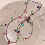 Daiiibabyyy  Colorful Beaded Silver Series Light Bulb Bracelet Necklace