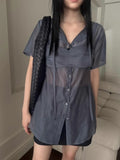 DAIIIBABYYY  -  Sun Protection 2 Piece Sets Women See Through Harajuku Single Breasted Shirt + Streetwear Crop Vest Y2k Aesthetic Outfits Suit