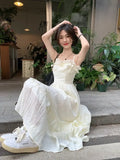 Daiiibabyyy  Midi Dress Women Princess Chic Aesthetic Holiday Leisure Ruffles Vintage French Style Sleeveless Partywear Summer Young