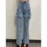DAIIIBABYYY  -  Women Hollow Out Hipster Detachable Jeans Pants Fashion Button Fly Zipper 3D Pocket Casual Denim Trousers Y2k Streetwear Bottoms
