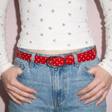 Daiiibabyyy  Vintage PU Leather Polka Dot Belt Millennial-Style Spicy Girl Retro Thin Belt Personalized Dopamine Y2K Belt Jeans Accessories