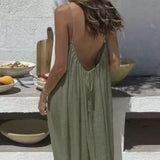 Daiiibabyyy  New Women Strapless Backless Loose Loungewear Dress Skin Friendly Comfortable Home Spaghetti Strap Solid Color Plus Size Dress