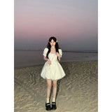 DAIIIBABYYY  -  Kawaii White Mini Dress Women Fairy Party Puff Short Sleeve Ball Gown Dresses Summer Korean Cute Bodycon A Line Vestidos