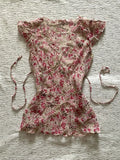 Daiiibabyyy  Original Retro Floral Print Slim Fit Cotton irt Chiffon Top Waist Cinching Summer irt for Young Women Daily Wear