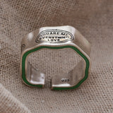 Daiiibabyyy New Arrival Elegant Letter Rings Women Carving Green Stripe Design Retro Thai Silver Finger Ring Party Jewelry Gifts