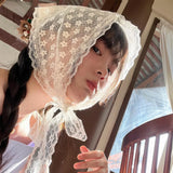 Daiiibabyyy French Solid Color Lace Headscarf Spring and Summer Travel Versatile Sweet Cute Pastoral Style Triangular Hair Scarf for Women