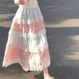 Daiiibabyyy  French Style Floral Print Sweet Lace High Waist Skirt Spring Summer Cake Sweet Girl Vintage Retro A Line Runay Ruffle Skirts