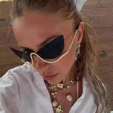 Daiiibabyyy  Retro Large Frame Diamond Inlaid Butterfly Shaped Cat Eye Sunglasses with Women's High-end Decoration Hip-hop Sunglasses