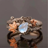 Daiiibabyyy  Retro Fashion Maple Leaf Water Drop Opal Stone Rings for Women Charm Luxury Finder Aesthetic jewelry Wedding Anniversary Gift