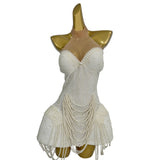 DAIIIBABYYY  -  White Beaded Pearls Women Birthday Party Dress Mesh Prom Gowns Nightclub Singer Dancer Performance Drag Queen Stage Wear Baizhu