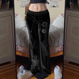 Daiiibabyyy   New Niche American Retro Star Pattern Low Waist Sexy Micro Flared Long Women Black Slim Fit Casual Pants