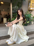 Daiiibabyyy  Midi Dress Women Princess Chic Aesthetic Holiday Leisure Ruffles Vintage French Style Sleeveless Partywear Summer Young