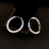 Daiiibabyyy  Colorful Zircon Pleated Round Ear Buckles Fashion Personalized Simple Light Luxury High-end Hoop Earrings for Women