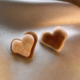 Daiiibabyyy Coffee Love Heart Earrings Autumn and Winter Sweet Temperament Jewelry Wholesale Girl
