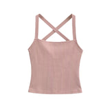 Daiiibabyyy  Solid Color Sexy Back-Cross-Strap Tank Top For Women New Summer Slim-Fit Short Outerwear Base Top Pure Desire Casual Style 56ZA