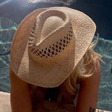Daiiibabyyy  Hand Woven Raffia Hat Women Summer Simple Western Cowboy Straw Hat Lady Ins California Girl Seaside Vacation Curled Brim Sun Hat