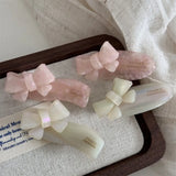 Daiiibabyyy Korean Fashion Acrylic Pearl Bow Flower Bow Hair Clips Y2K Cute Duckbill Hairpins Hair Accessories for Women Headwear Headdress