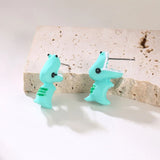 Daiiibabyyy 1Pair Cute Animal Biting Stud Earrings Women Girl Cartoon Shark Dinosaur Resin Stud Earring Ear Studs Bite Funny Jewerly Gift