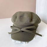 DAIIIBABYYY  -  Ins Niche Bow Lace Strap Flat Top Berets Cap Spring and Summer Travel Sweet Versatile Sun Protection Retro Newsboy Hats Women