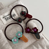 DAIIIBABYYY  -  Korean Style Acetate Fresh Girl's Age-Reducing Color-Blocking Flower Hair Band Ball Hair Tie Hair Band New Rubber Band