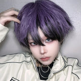 Daiiibabyyy  Night Purple Short Hair High Quality Chemical Fiber Synthetic Wig Fashion Black and Purple Style Daily Men's Wig