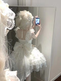 DAIIIBABYYY  -  Japan Genuine Yellow Lolita Trailing Bow Wedding Short Sleeve Op Dress 2024 New High Quality