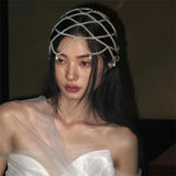 Daiiibabyyy New Aesthetic Women Exotic Pearl Tassel Belly Dance Head Cap Hat Headwrap/Hair Accessory/Headpiece for Party Wedding Showing