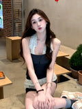 DAIIIBABYYY  -  Casual Pants Set Women's Summer Ruffled Halter Neck Camisole Vest Low Waist Lace Shorts Two-piece Set Fashion Female Clothes