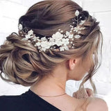 Daiiibabyyy  1Pc Flower Bride Wedding Hair Vine Pearl Bridal Hair Piece Leaf Hair Accessories Rhinestone Headband for Women and Girls