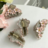 Daiiibabyyy  7.2cm Pink Flower Acetate Hair Claw Clip Rhinestone Butterfly Hair Clip for Women Girls Y2K Fashion Hair Accessories