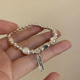 Daiiibabyyy  Sterling Silver Pearl Bracelets for Women Trend Korean Irregular Luxury Silver Bead Chain Bracelets Party Jewelry Gift