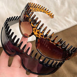 Daiiibabyyy  New Fashion Punk Black Headband Sunglasses High-End Sense Women's Sun Glasses Special Shape Outdoor Casual Sunglasses Decoration