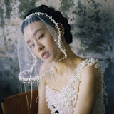 Daiiibabyyy  Vintage Pearls Beads Brides Veil Tassels White Wedding Veils Tulle Short Bride Head Gauze Headdress