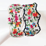 Daiiibabyyy  Vintage Flower Chiffon Embroidery Headband For Women Elegant Ethnic Lace Wide Headband Hair Hoop Hair Accessories Wholesale
