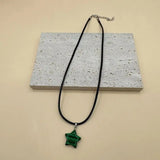 Daiiibabyyy  Natural Stone Five-pointed Star Crystal Rose Quartz Opal Star Pendant Necklace for Women Fluorite Lapis Bullet Pendulum Jewelry