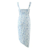 Daiiibabyyy blue floral Spaghetti straps Dress women draped Irregular Long Summer Dress elegan sexy party dress women